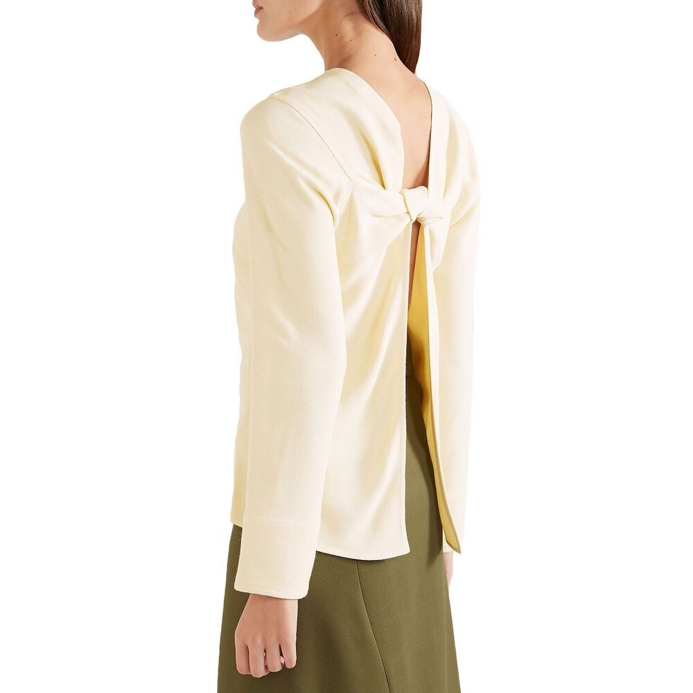 Victoria Beckham Blouse Long Sleeve Yellow Open Back Bow New US 10